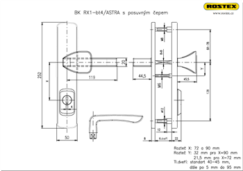Bezpečnostní kování Rostex RX1/90 ASTRA BT4 chrom nerez